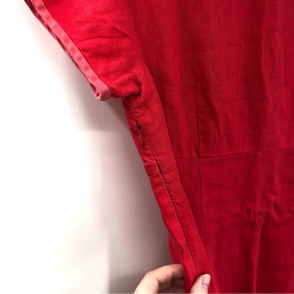 BODEN Carousel Shift Dress 100% Linen 8 WH353 Coral Pink Red Short Sleeve Women - Picture 4 of 9